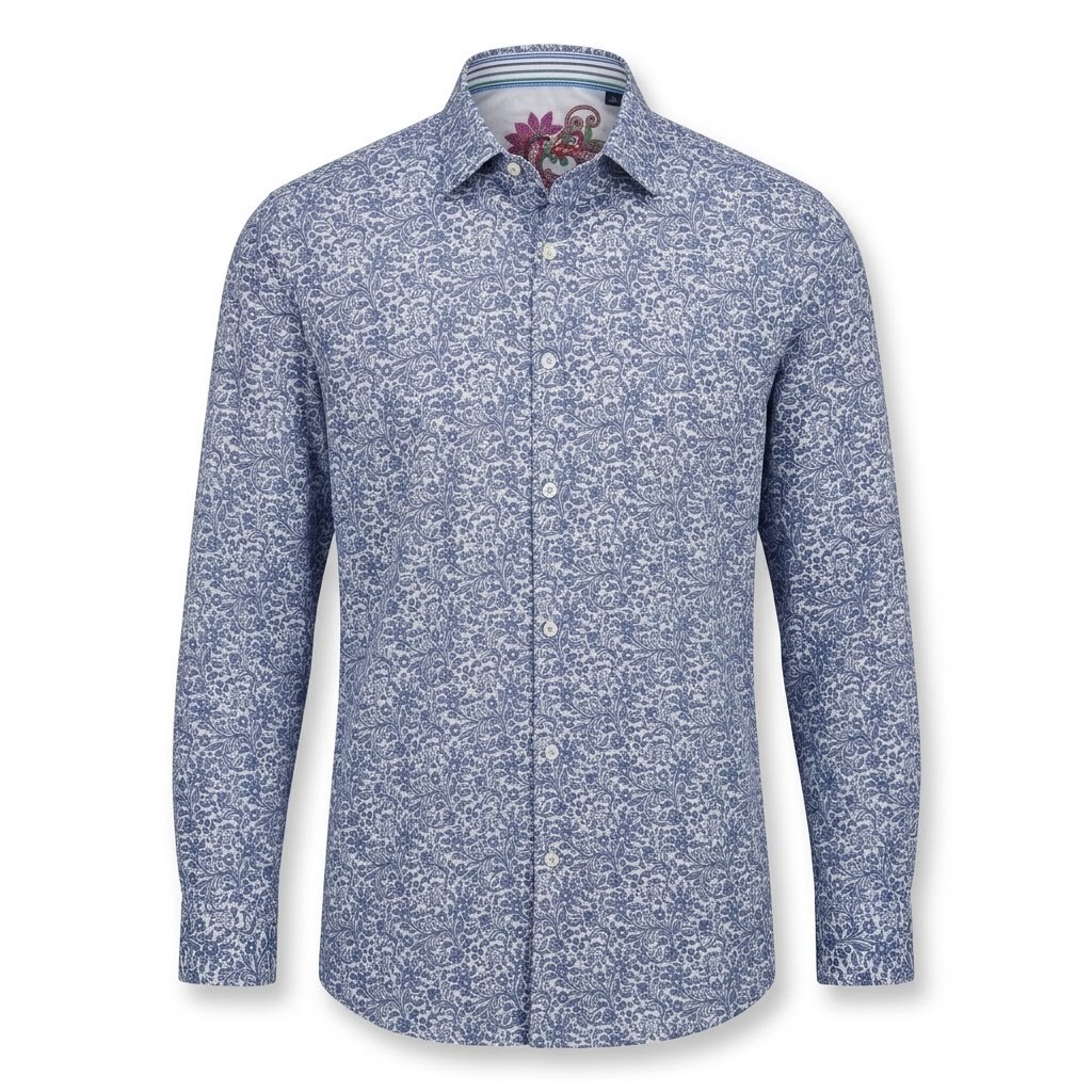 Robert Graham Mens 3xlt Blue Floral Silk Trim Button Front Shirt Tall - Cj